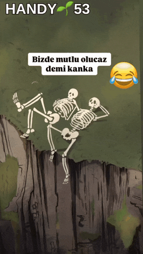 two skeletons on a cliff with the number 53 on the bottom right