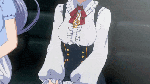a girl in a white shirt with ruffles and a red bow tie