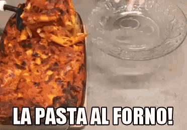 a casserole dish of pasta with the words la pasta al forno above it