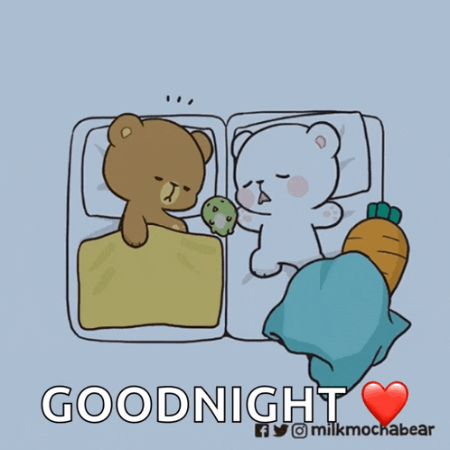 a cartoon of two teddy bears sleeping next to each other with the words goodnight below them