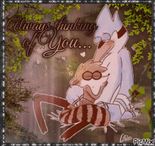 a picture of two cartoon characters with the words " always thinking of you "