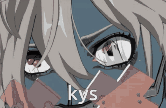 a close up of a person 's face with the word kys written on it