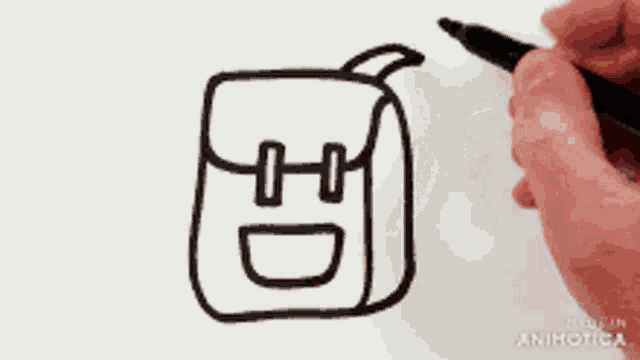 a person is drawing a backpack with a pen and the word hd is visible