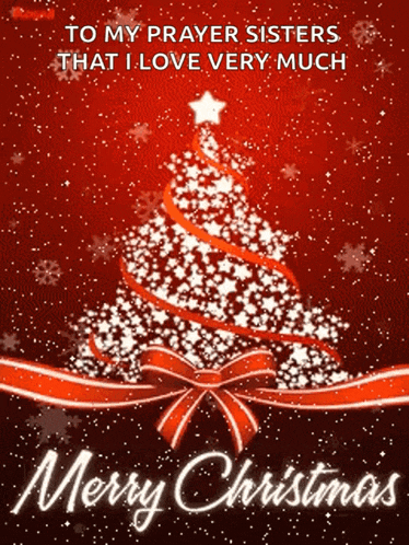 a merry christmas card with a christmas tree in the background