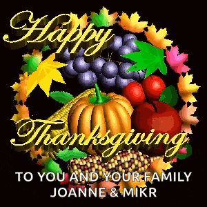a greeting card that says happy thanksgiving to you and your family joanne and mikr