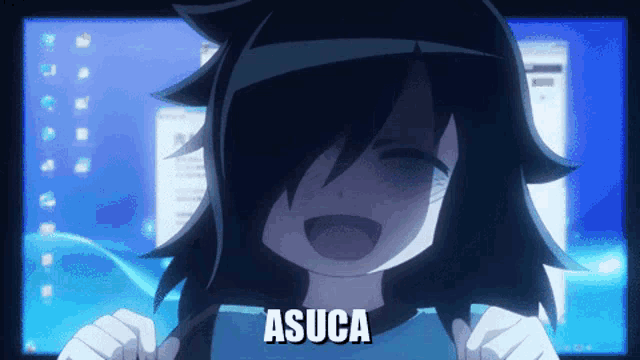 a picture of a girl with the word asuca on her face