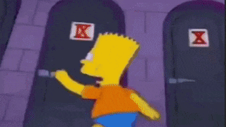bart simpson from the simpsons is standing in front of a door with a red x on it