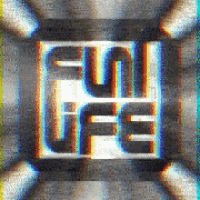 a square with the words fun life written in it