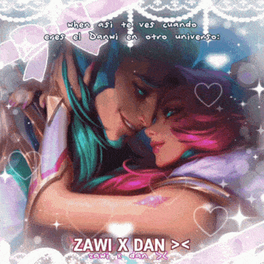 a picture of a man and a woman with the words " when asi te ves cuando eres el danwi en otro universo " below