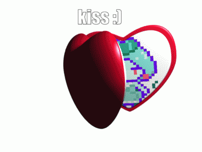 a heart shaped mirror with a pixel art of a girl and a squid
