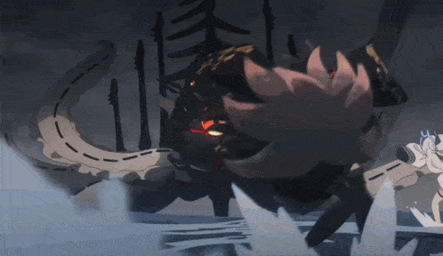 a cartoon character is being attacked by a monster with a red eye