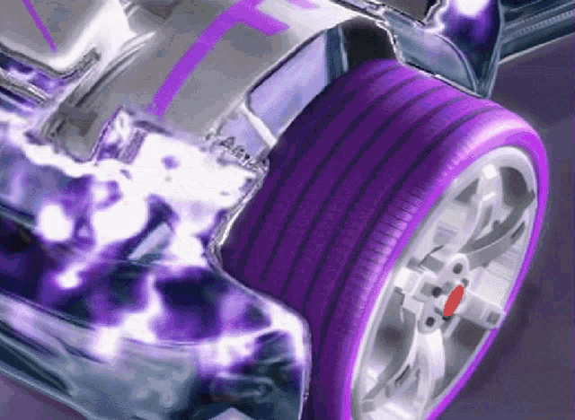 a close up of a car with purple tires