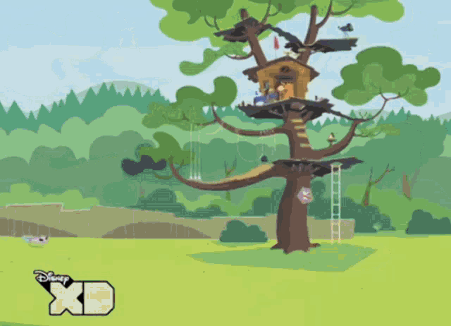 a cartoon of a tree house with a disney xd logo in the corner