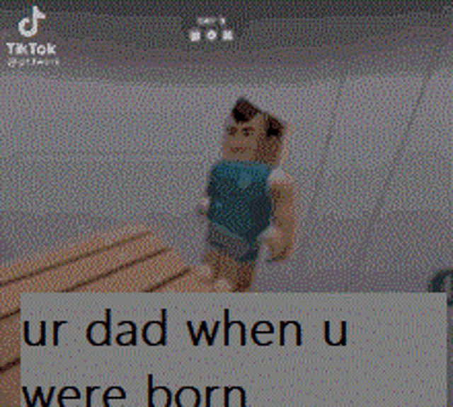 a cartoon character is standing next to a sign that says `` ur dad when u were born ''