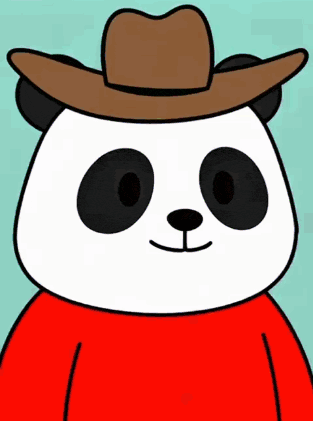 a cartoon panda bear wearing a cowboy hat and a red shirt