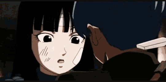 a man and a girl are looking at each other in a cartoon .