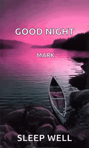 a purple background with a boat in the water and the words good night mark sleep well