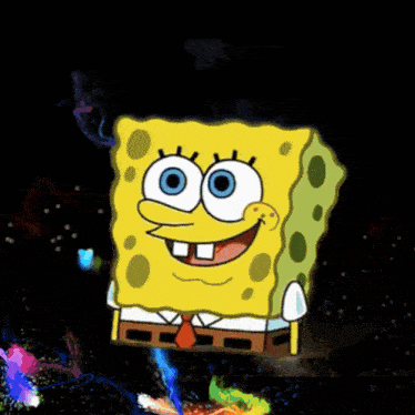 a cartoon of spongebob squarepants is surrounded by colorful paint splashes