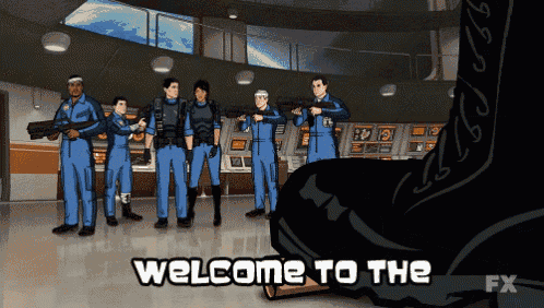 a group of soldiers are standing in a room with the words welcome to the fx below them