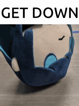 a stuffed animal with the words get down on it