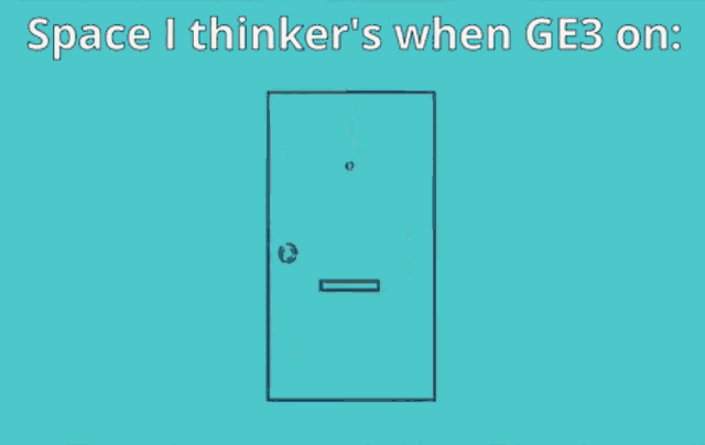a cartoon of a man standing in front of a door with space i thinker 's when ge3 on