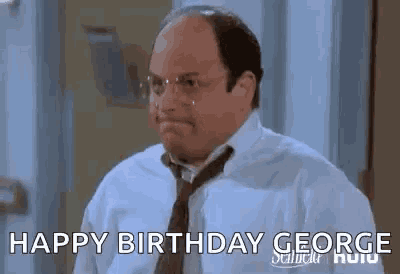 george costanza from seinfeld is wearing glasses and a tie and is making a funny face .