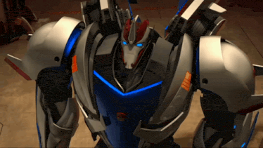 a robot with a transformers logo on it 's chest