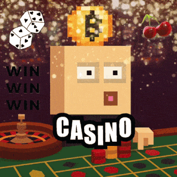 a cartoon illustration of a man playing roulette with the words casino in the corner
