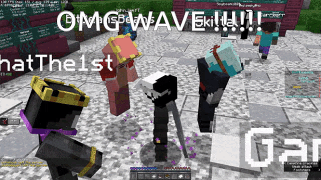 a screenshot of a minecraft game with the words omg wave skill !!!