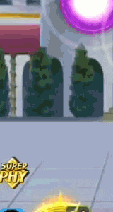 a purple ball is being thrown in a video game called super phy .
