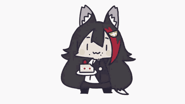a cartoon of a wolf girl holding a cake in her hand .
