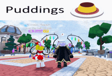 the word puddings is on a white background next to a picture of a pudding on a plate