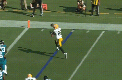a football player in a green bay packers uniform catches a ball