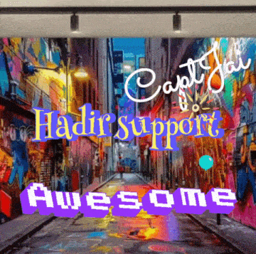 a picture of a street with graffiti and the words " hadir support awesome " on the bottom