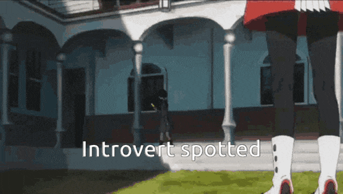 a person standing in front of a building with the words introvert spotted