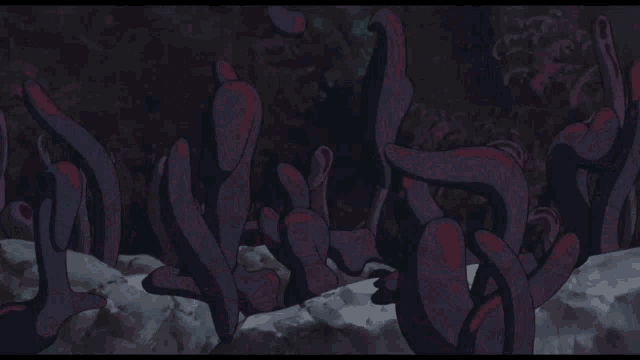a painting of a stone wall with a dark forest in the background