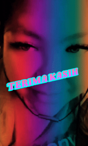 a close up of a person 's face with the words " terima kasih " on the bottom