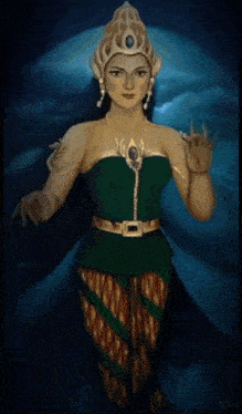 a painting of a woman with the word katsu in red letters
