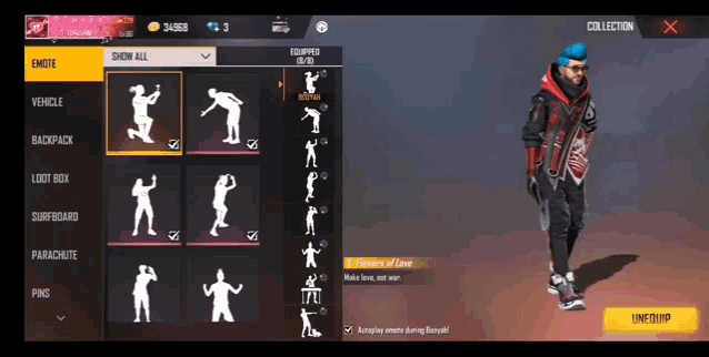 a screenshot of a video game called free fire shows a man with blue hair and a backpack