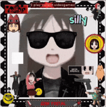 a picture of a girl wearing sunglasses and the word silly