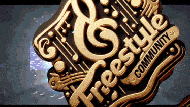 a gold sign that says freestyle community in black letters