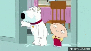 a cartoon dog and a boy are standing next to each other .