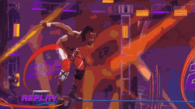 a pixelated image of a wrestling match with the words replay at the bottom