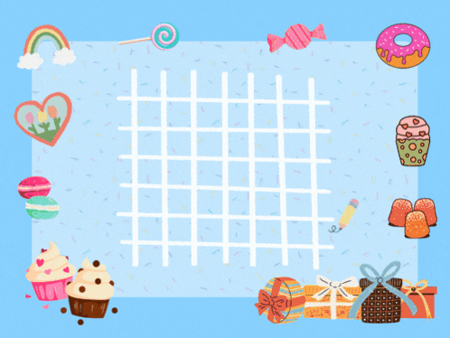 a birthday card in a foreign language with cupcakes and candy
