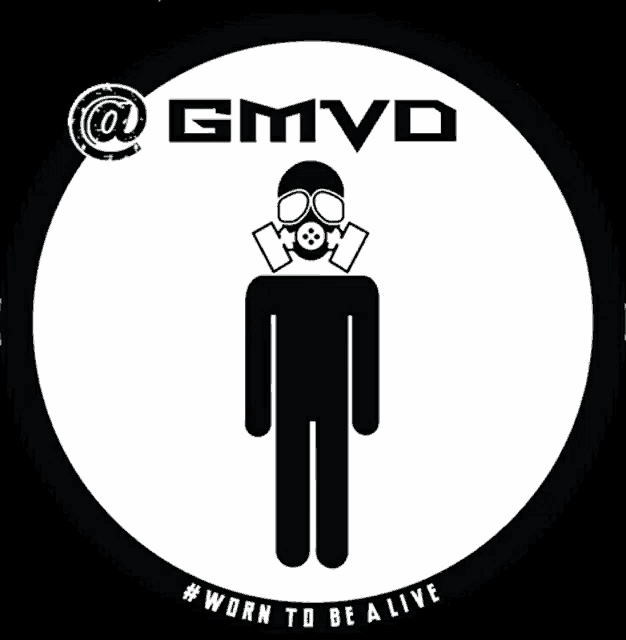 a black and white logo for gmvd with a person wearing a gas mask