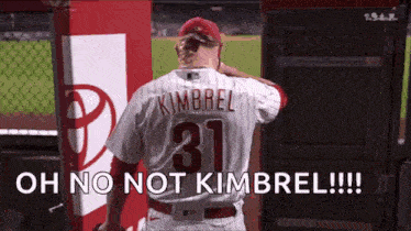 a baseball player wearing a number 31 jersey is standing in the dugout .