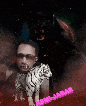 a picture of a man and a tiger with the name ashi-jabar on the bottom right