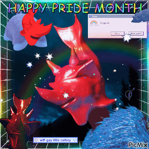 a happy pride month greeting card with a red fish