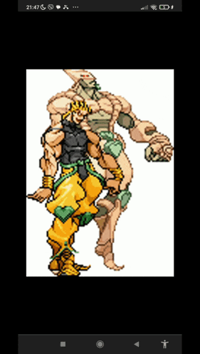 a pixel art of dio from jojo 's bizarre adventure is displayed on a phone screen