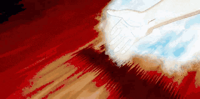 a pixel art drawing of a person 's foot on a red background